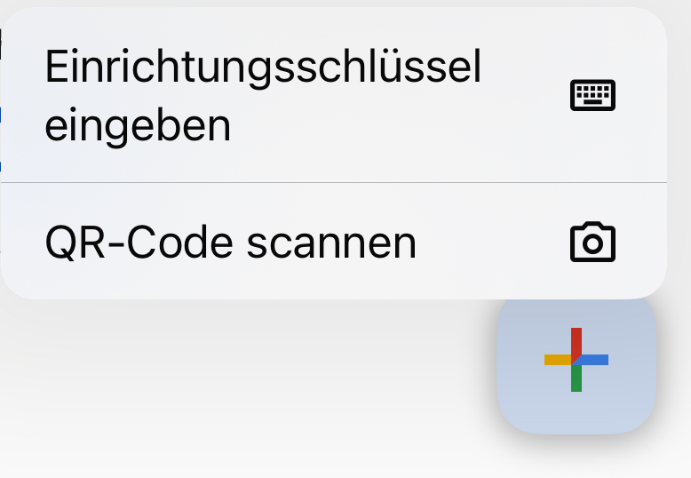 Google Authenticator: Menü mit der Auswahl „QR-Code scannen“